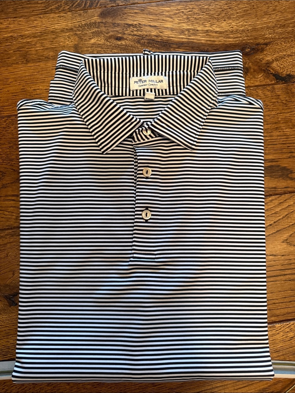 Peter Millar Black and White Thin-Stripe Polo